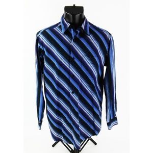 Claiborne Mens Shirt Sz M Long Sleeve Blue Striped